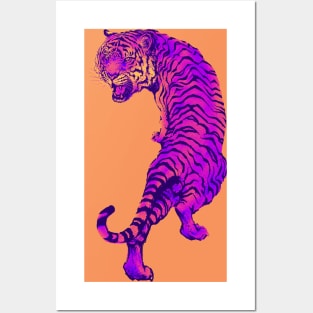 Cyberpunk Neon Pink and Orange Tiger Posters and Art